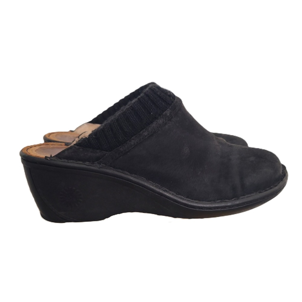 UGG Gael Black Suede Mules Clogs US 8 SN1934‎ Shearling Lined Sherpa Wool Wedge